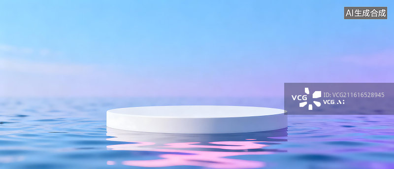 【AI数字艺术】梦幻蓝紫色海洋产品展台背景壁纸图片素材