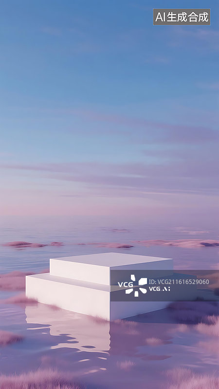 【AI数字艺术】梦幻蓝紫色海洋产品展台背景壁纸图片素材