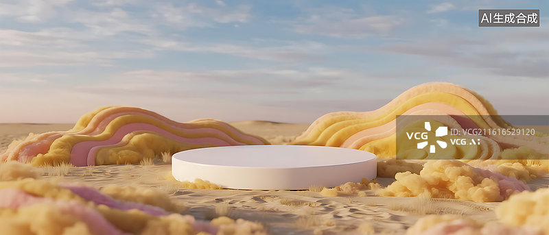 【AI数字艺术】梦幻渐变沙丘地形产品展台背景壁纸图片素材