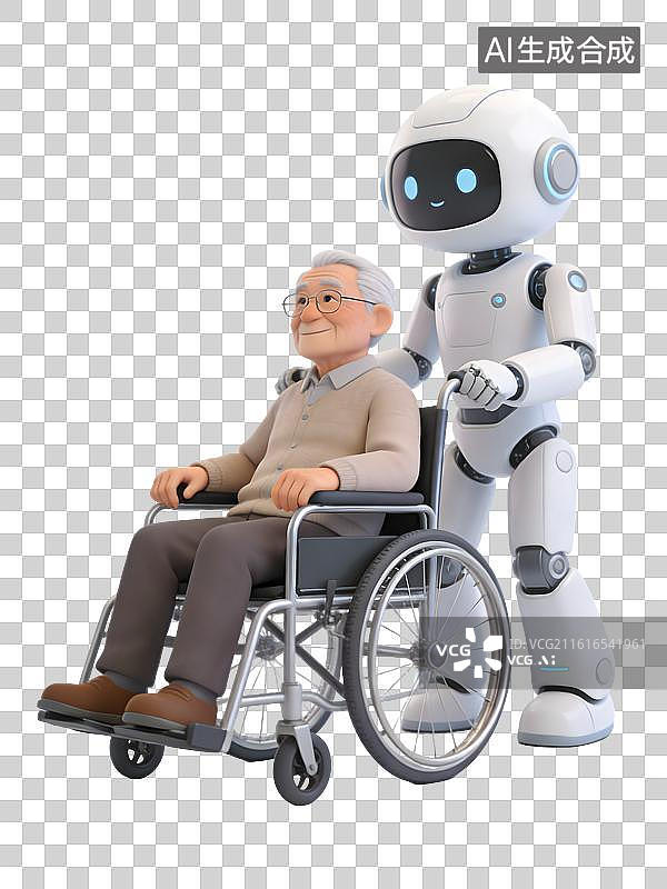 【AI数字艺术】机器人陪伴帮助服务老人服务型人型机器人概念场景3D卡通插画元素图片素材