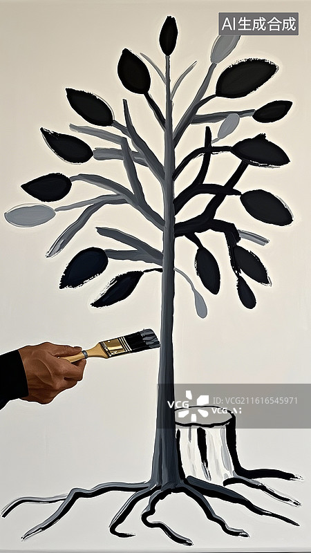 【AI数字艺术】灵魂画手，一个大树 ，孤独感，艺术性空白，当代极简风图片素材