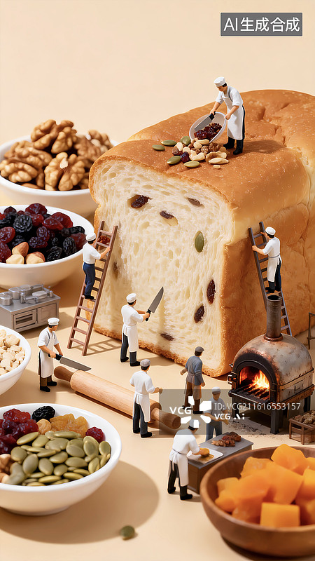 【AI数字艺术】移轴摄影厨师制作营养美味烘焙面包场景图片素材