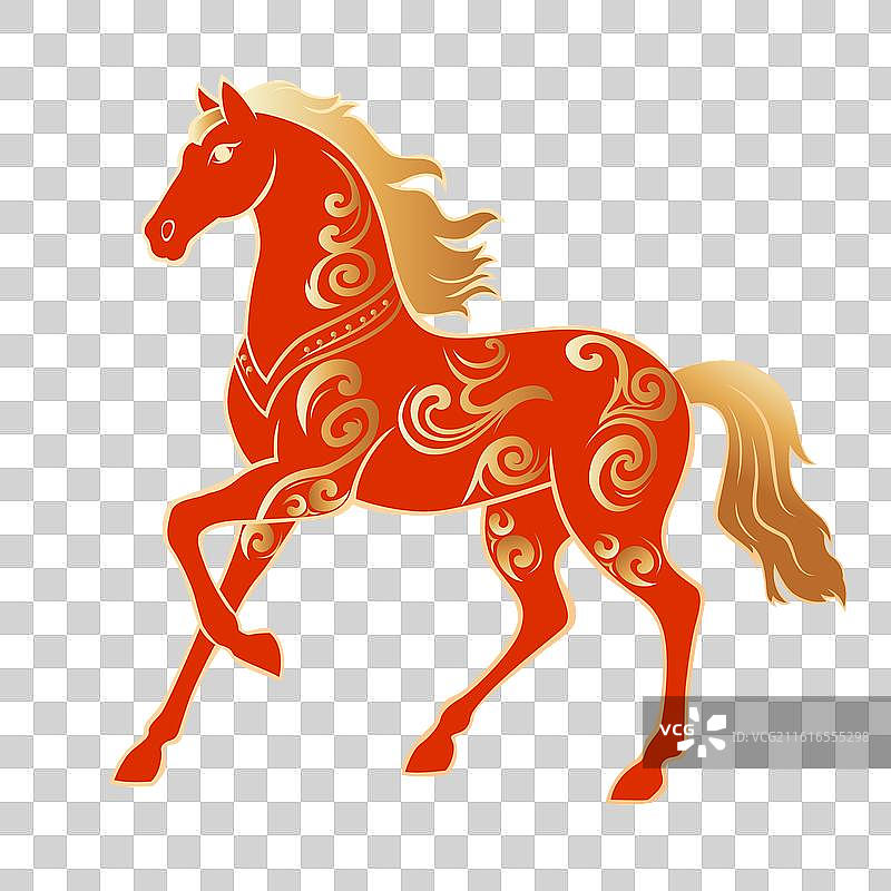 2026马年春节新年金色云纹马矢量插画图片素材