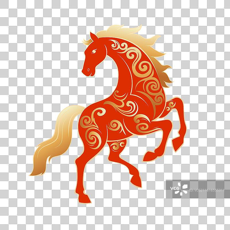 2026马年春节新年金色云纹马矢量插画图片素材