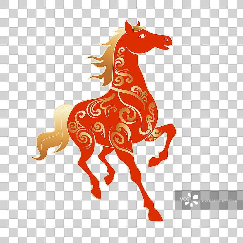 2026马年春节新年金色云纹马矢量插画图片素材