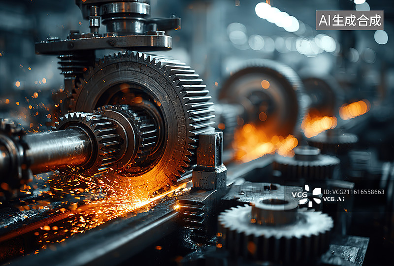 【AI数字艺术】齿轮加工中的金属切削图片素材