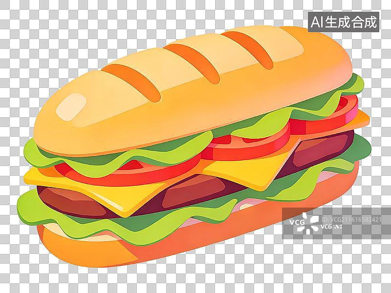 【AI数字艺术】三明治面包夹蔬菜肉片图片素材
