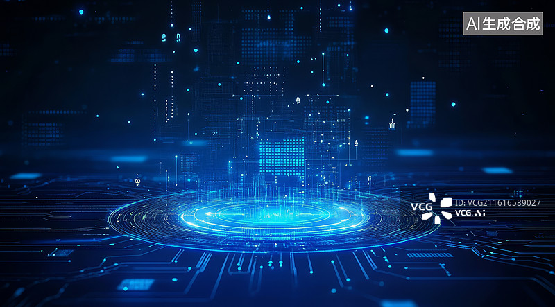 【AI数字艺术】数字技术背景中的虚拟城市图片素材