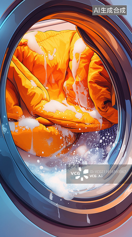 【AI数字艺术】洗衣机内橙色衣物洗涤中图片素材