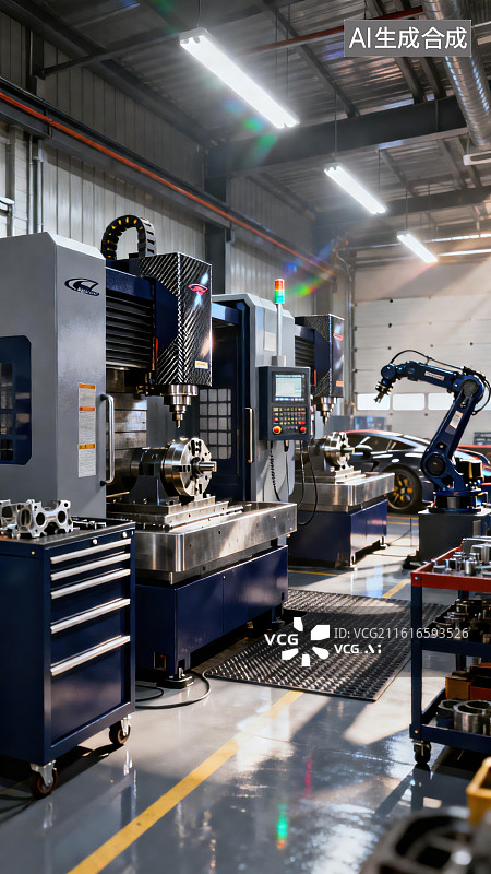 【AI数字艺术】现代化机械加工车间图片素材