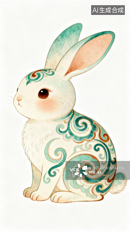【AI数字艺术】彩绘花纹兔子插画图片素材