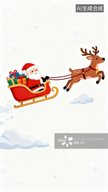 【AI数字艺术】圣诞老人驾鹿拉雪橇图片素材