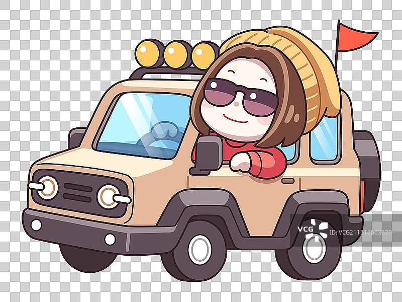 卡通开越野车的可爱女孩素材图片素材
