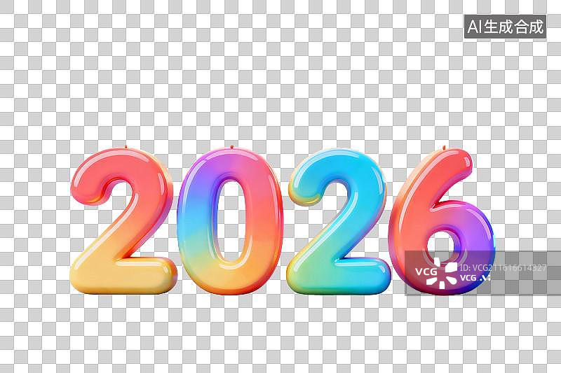 【AI数字艺术】卡通风格，2026年，炫彩数字，马年大吉PNG格式的免扣元素图片素材