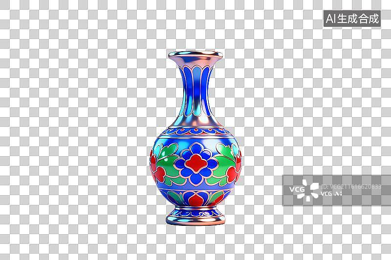 【AI数字艺术】卡通风格，景泰蓝花瓶PNG格式的免扣元素图片素材