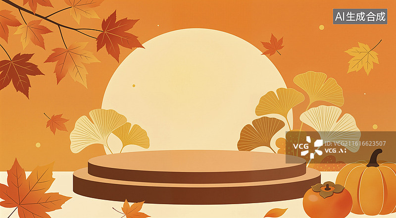 【AI数字艺术】电商促销秋季丰收主题的展台图片素材