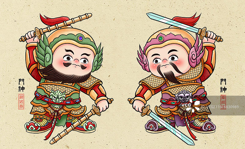 门神秦叔宝尉迟恭图片素材