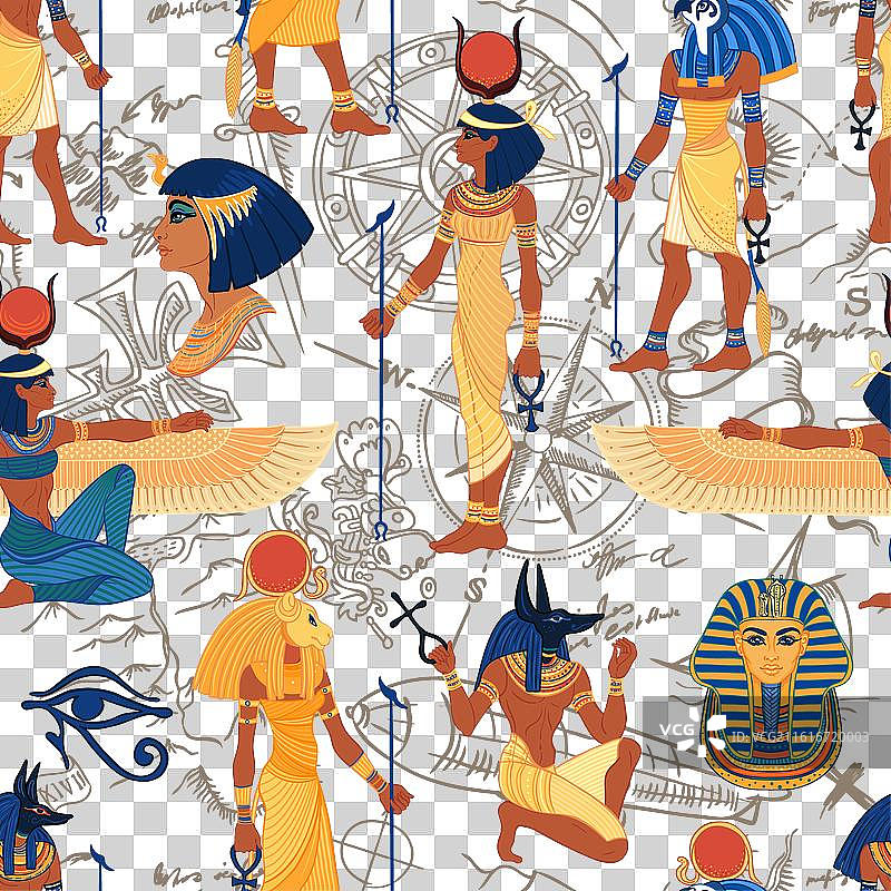古埃及复古无缝图案图片素材