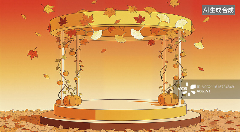 【AI数字艺术】电商促销秋季丰收主题的展台图片素材