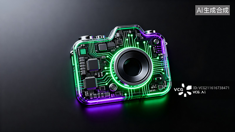 【AI数字艺术】霓虹电路相机科技感十足图片素材