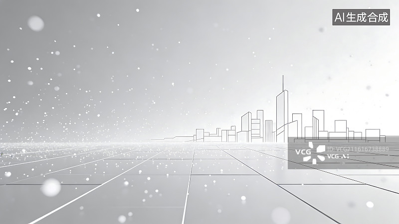 【AI数字艺术】抽象城市雪景线稿背景图片素材