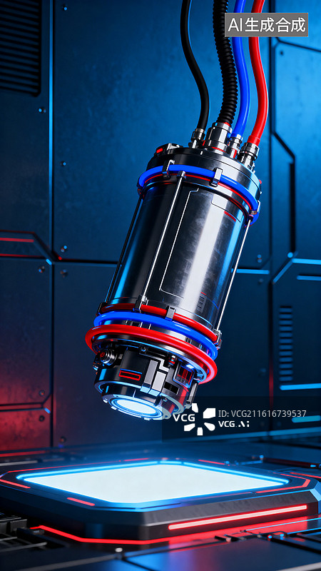 【AI数字艺术】科幻风格机械装置悬浮发光图片素材
