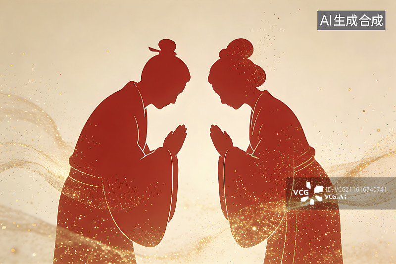 【AI数字艺术】传统中式人物礼仪剪影图片素材