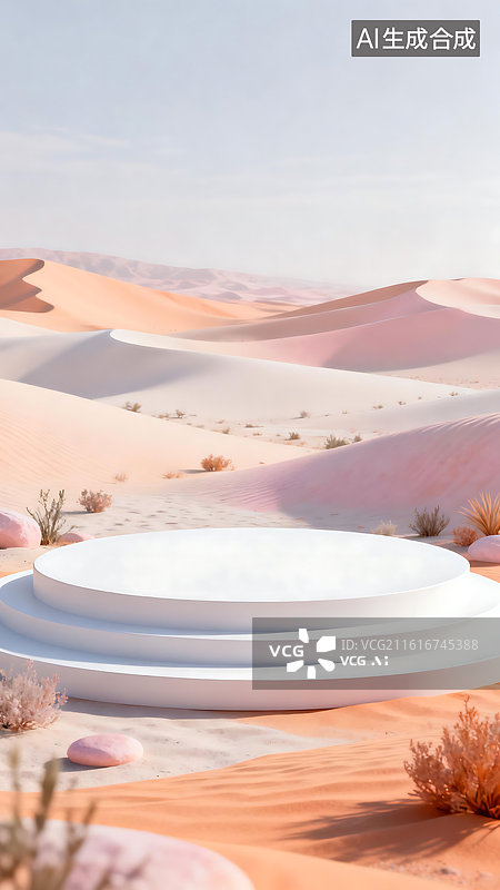 【AI数字艺术】梦幻渐变沙丘地形产品展台背景壁纸图片素材