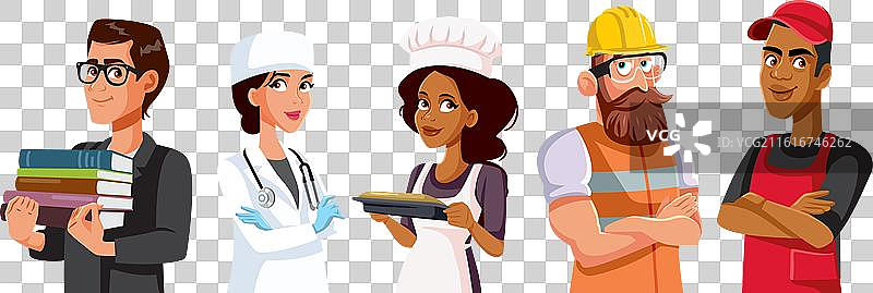 不同职业的人们庆祝劳动节图片素材