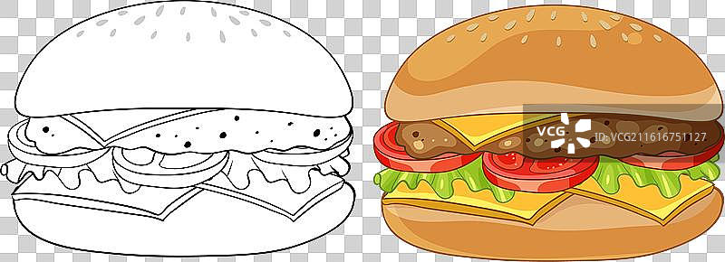 黑白与彩色的汉堡图片素材