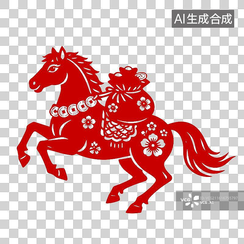 【AI数字艺术】剪纸风格春节新年2026年马年插画元素免抠图形图片素材