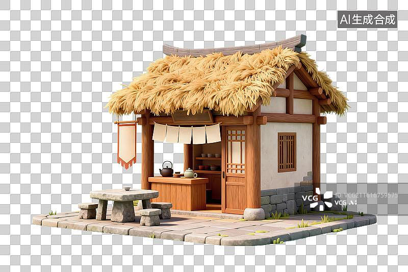 【AI数字艺术】卡通风格，古代路边茶社PNG格式的免扣元素图片素材