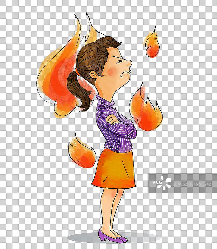 元素：愤怒发火的女人，手绘漫画图片素材