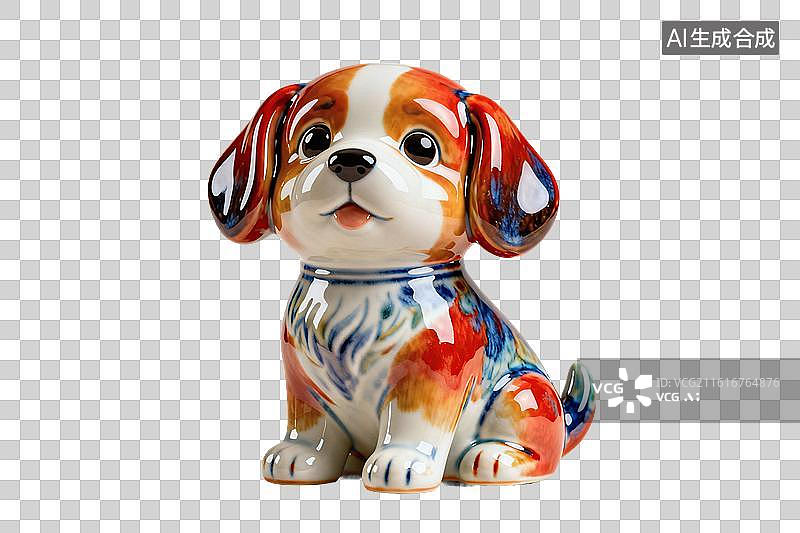 【AI数字艺术】卡通风格，彩釉瓷器，一只宠物狗PNG格式的免扣元素图片素材