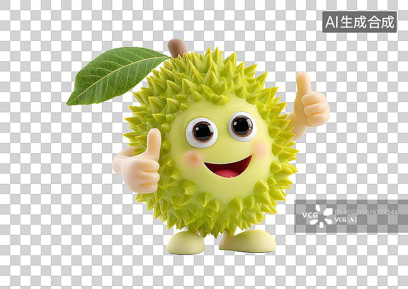 【AI数字艺术】一个拟人化卡通榴莲竖起大拇指图片素材