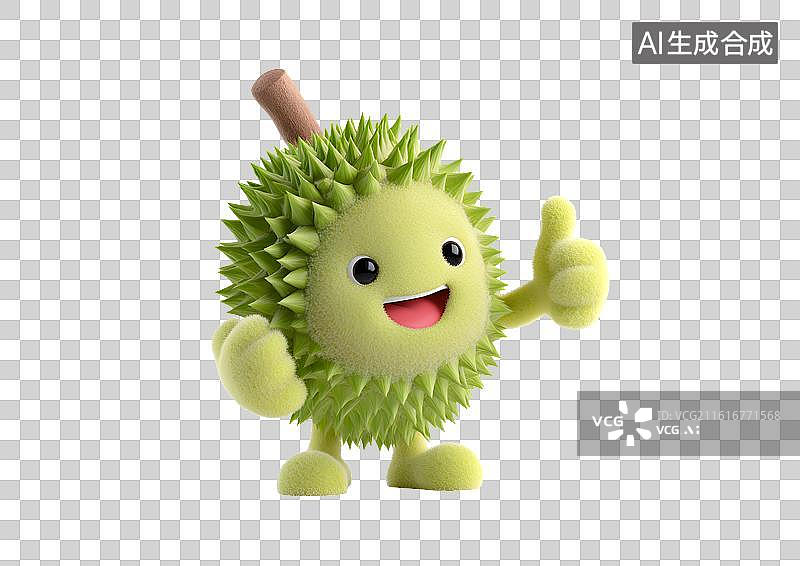 【AI数字艺术】一个拟人化卡通榴莲竖起大拇指图片素材