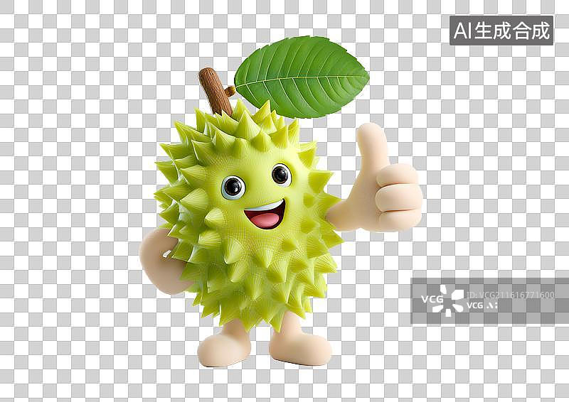 【AI数字艺术】一个拟人化卡通榴莲竖起大拇指图片素材