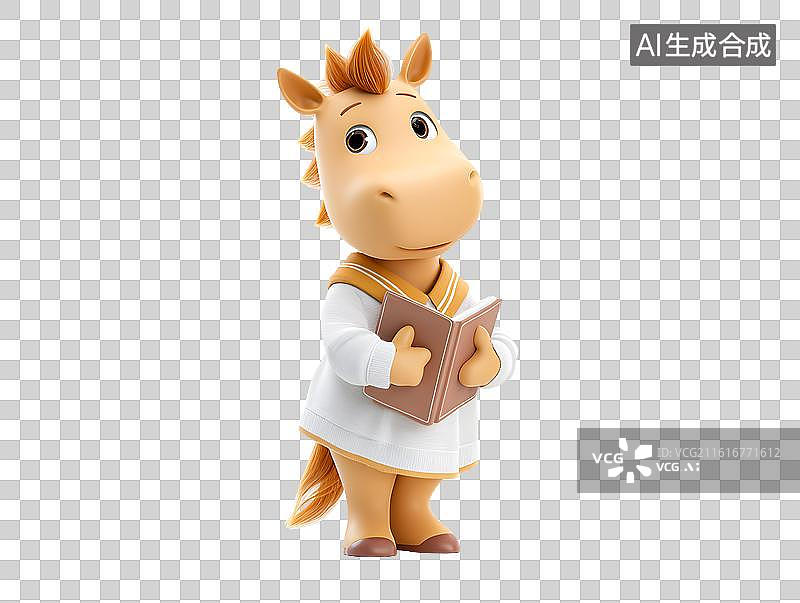 【AI数字艺术】一只拟人化卡通小马正在看书图片素材