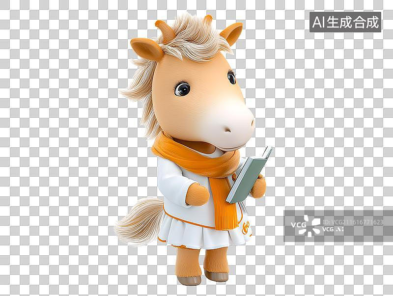 【AI数字艺术】一只拟人化卡通小马正在看书图片素材