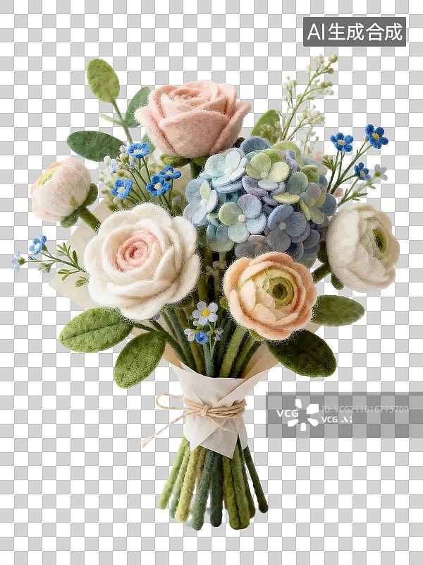 【AI数字艺术】羊毛毡三维建模Q版卡通风格插花花束免抠元素图片素材