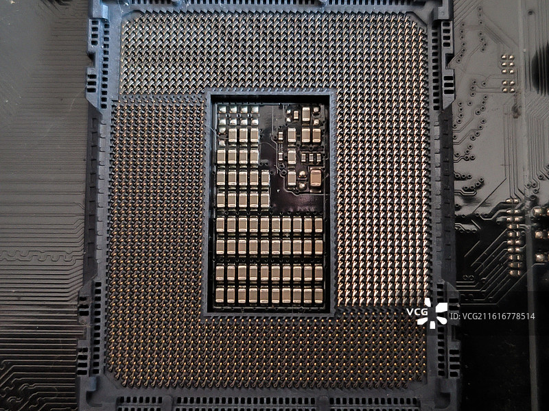 电脑主板CPU插槽与电路细节图片素材