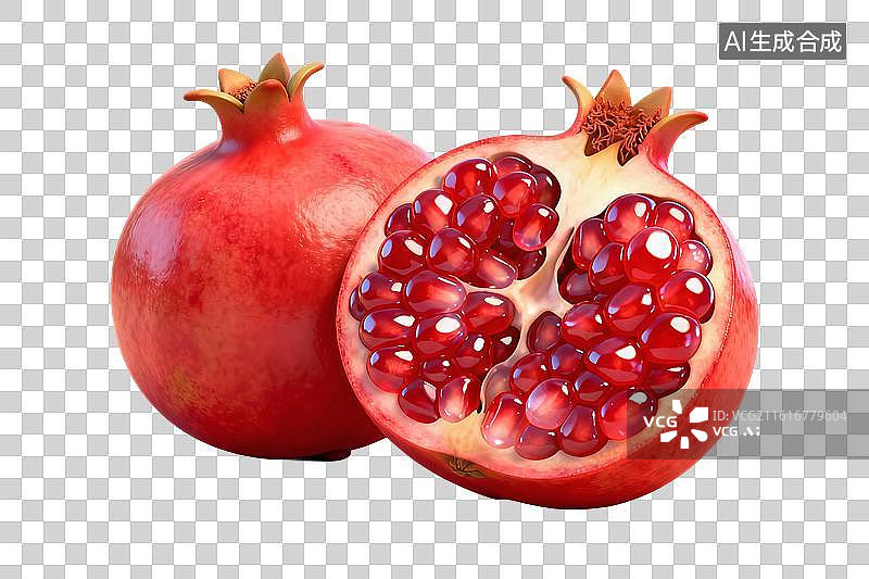 【AI数字艺术】卡通风格，新鲜的石榴，颗粒饱满PNG格式的免扣元素图片素材