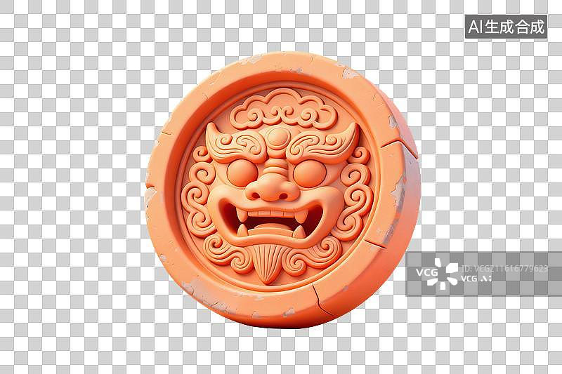【AI数字艺术】卡通风格，一个古代瓦当PNG格式的免扣元素图片素材