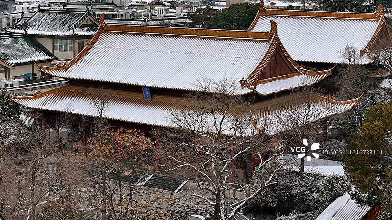 南京朝天宫大成殿古建筑宫殿雪景航拍图片素材