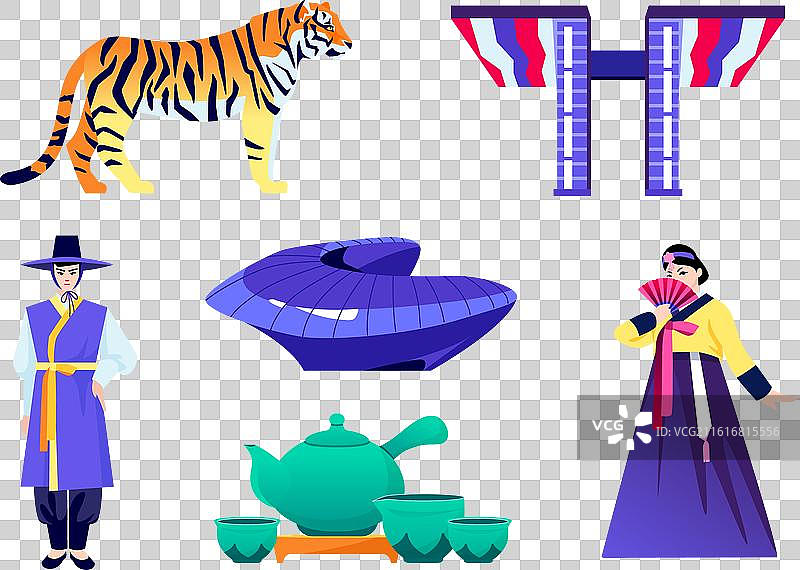 韩国建筑与传统 - 套装扁平化图片素材