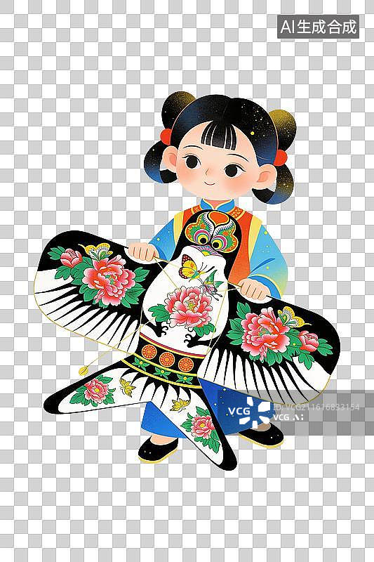 【AI数字艺术】拿着风筝的女孩插画图片素材