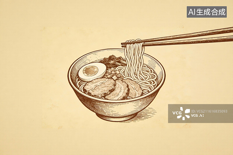 【AI数字艺术】手绘日式叉烧拉面图片素材