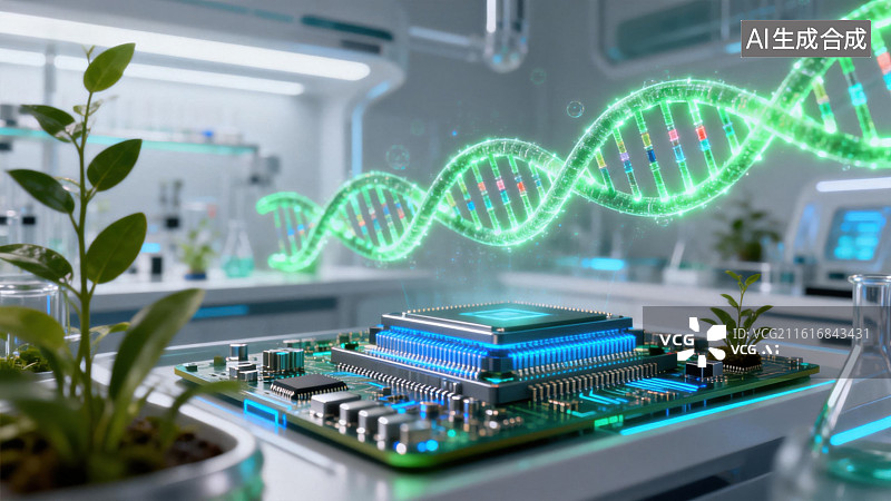 【AI数字艺术】实验室中的DNA与芯片技术图片素材