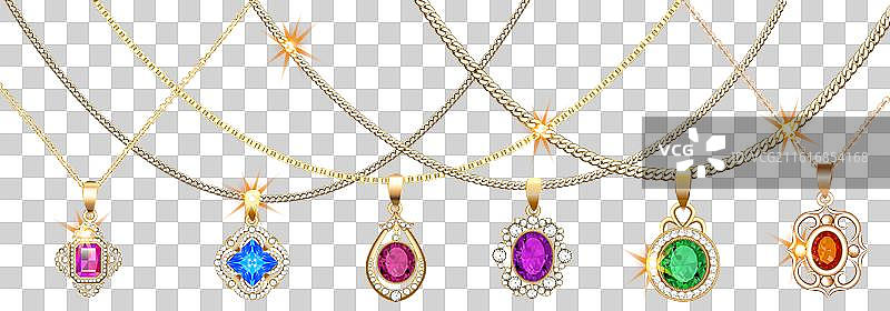 一套由贵金属制成的项链吊坠珠宝图片素材