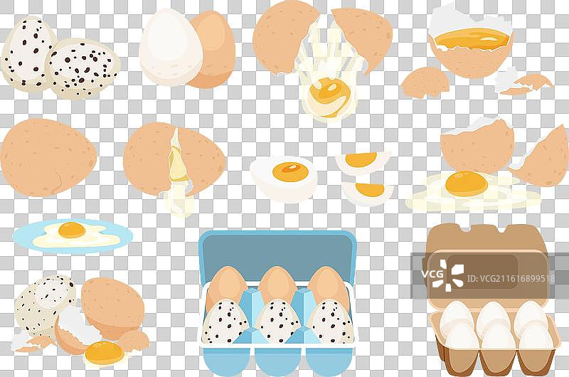 新鲜水煮鸡蛋组合元素，扁平化设计图片素材